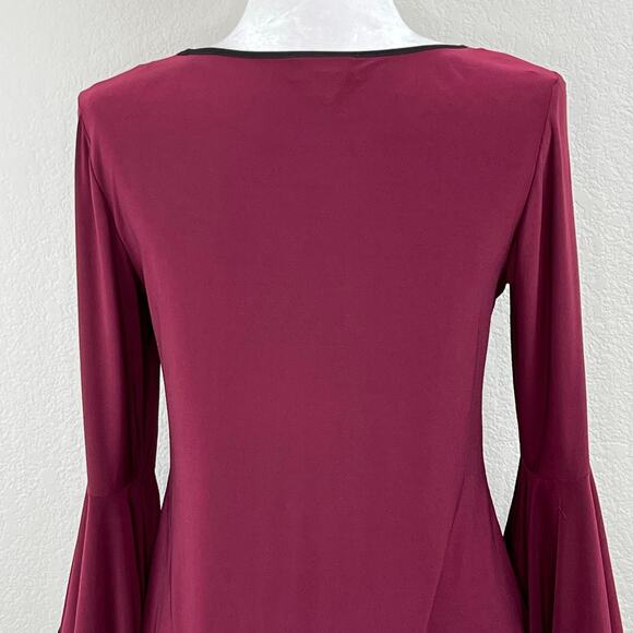 Sam & Jess Maroon Wine Contrast Trim Round Hem Bell Sleeve Blouse Top Small NWT - Picture 10 of 16